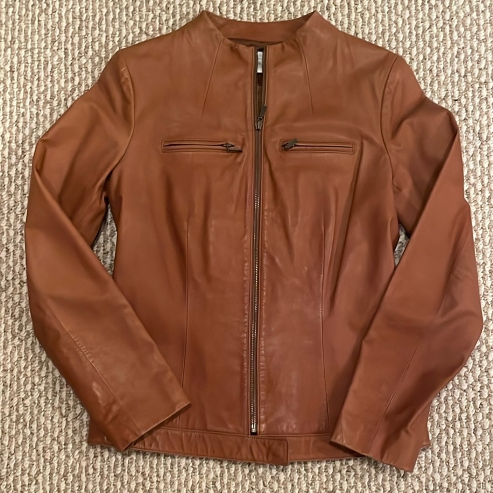 Halogen Women's Brown Leather Jacket Size Small